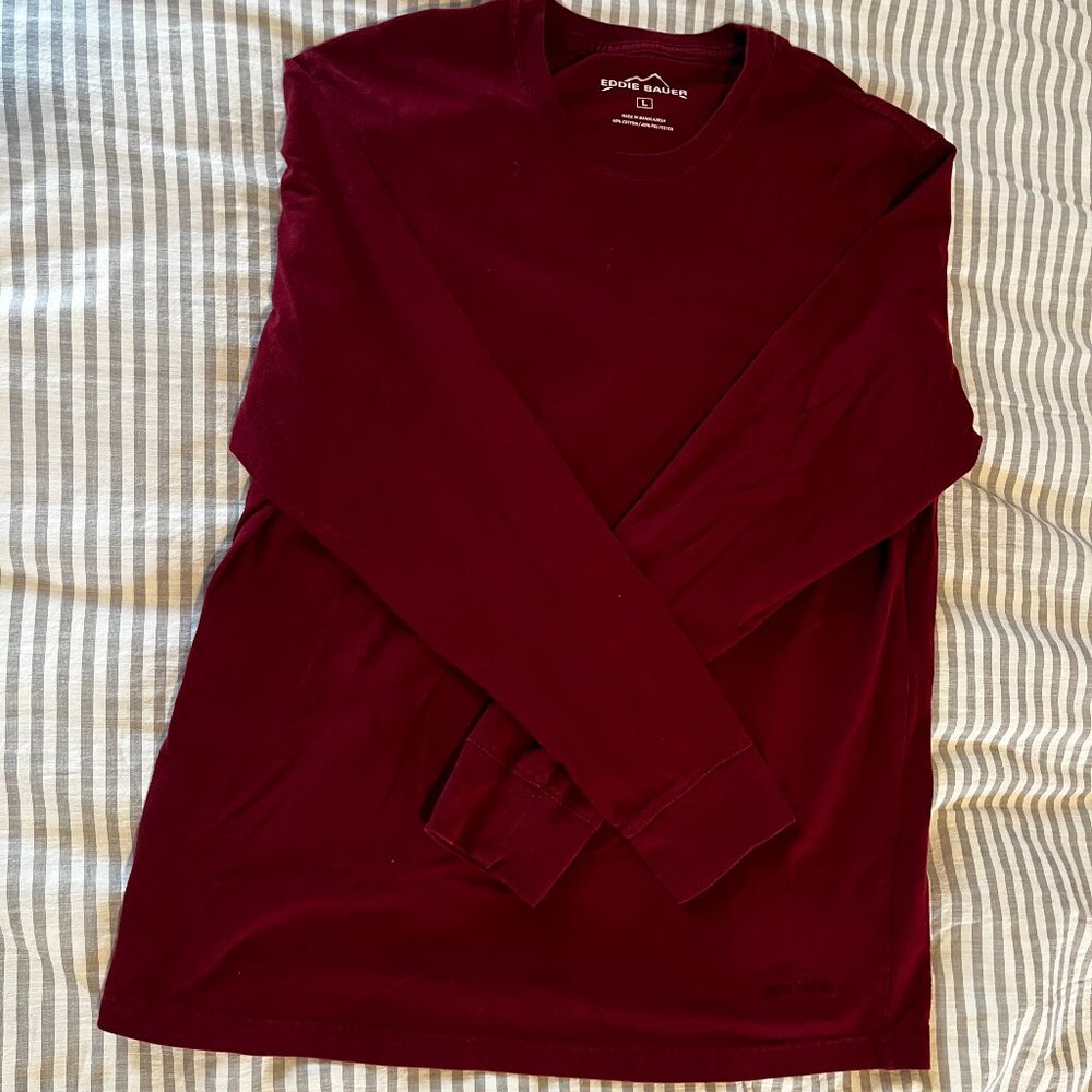 Eddie Bauer Men's Long-Sleeve Maroon Shirt - Size L